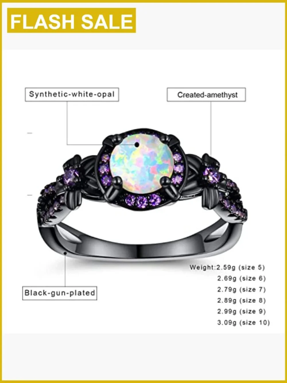 Eternity Ring - Black Gold Plated Opal and Gemstone Band Size 10